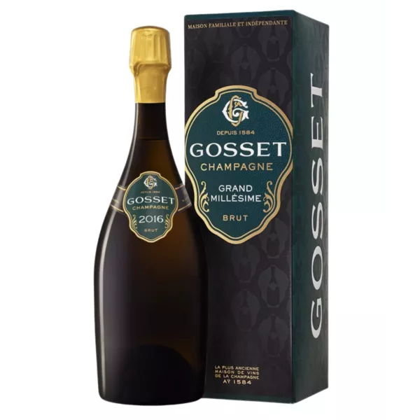 Bottiglia di Champagne Gosset Grand Millésime 2016 - cuvée millesimata a base di Chardonnay e Pinot Noir.